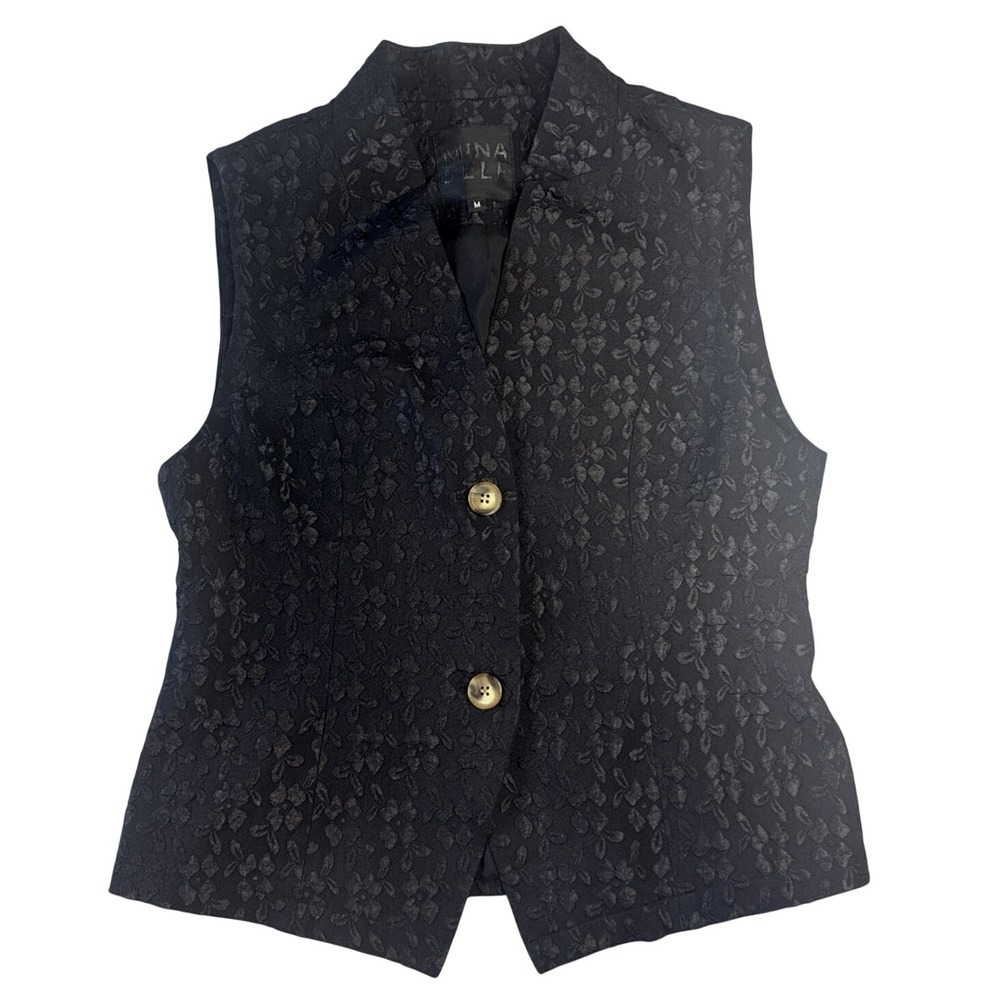 Mina Self Black Sleeveless Blazer Floral Size M